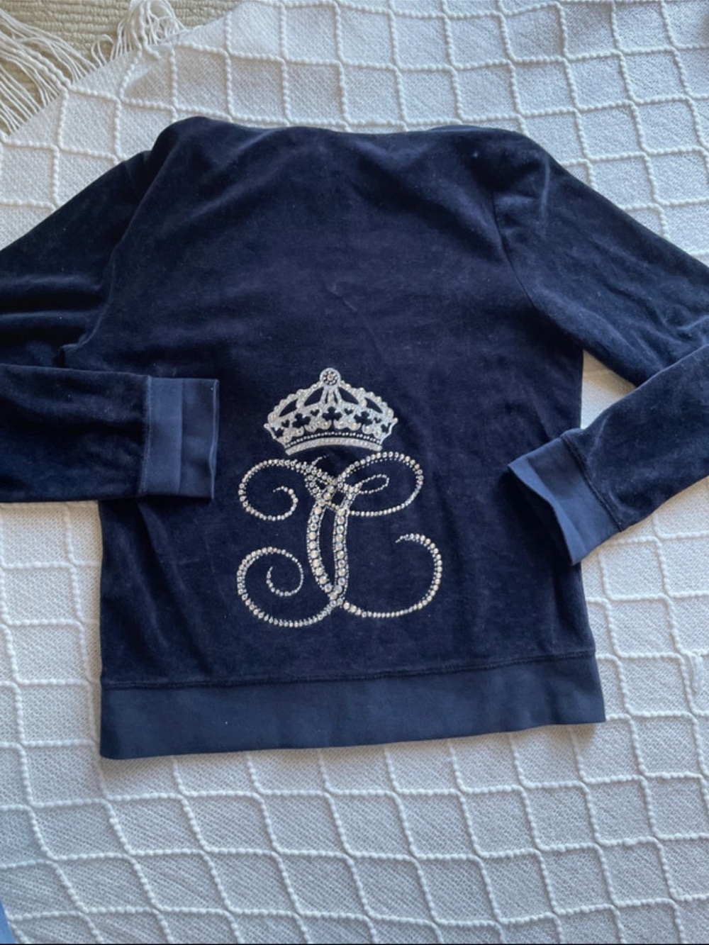 Y2K Juicy Couture Navy Velour Zip Hoodie with Signature Pull